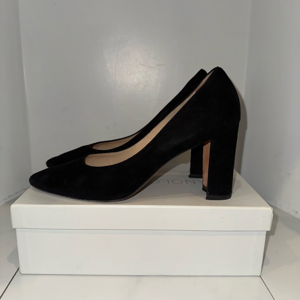 Manolo Blahnik Black Suede Block Heels